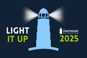 A dark blue graphic with a light blue lighthouse icon and text that says Light It Up 2025 with the LOH logo.