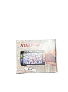 A box for a mobile GPS device labeled "AVANTE RUBY" with a map displayed on the screen.